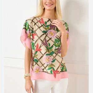 NWT‎ Talbots Silk BAMBOO FLORAL PONCHO Scarf Blouse L/XL